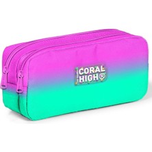 Coral High Pembe Su Yeşili Renk Geçişli Bölmeli Kalem Çantası - Kız