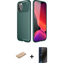 Pileli Store Pilelistore™ iPhone 11 Pro Max Kılıf Eksen Form Prime - Siyah 3D Antistatik Hayalet Cam Ekran Koruyucu + Renkli Kamera Lens Koruma Cam - Tu