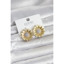 Callerrons Accessories Papatya Model Zirkon Taşlı Pirinç Gold Renk Kadın Küpe - EBJ260509W42056