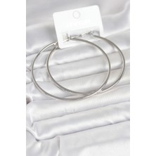 Callerrons Accessories Gümüş Renk Pirinç Köşeli Kenar Halka 72 mm Kadın Küpe - EBJ260509W42047