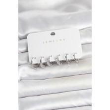 Callerrons Accessories Pirinç Gümüş Renk Zirkon Taşlı Kadın Küpe Seti - EBJ260509W42116