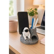 My Craft 3D Astronot Figürlü Telefon Standlı Kalemlik – Ay Yüzeyi Tasarımlı Masaüstü Organizer ve Ofis Masa Düzenleyici