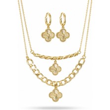 Serelya Gold Renk Pirinç Kolye Bileklik ve Küpe Seti