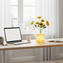 Ozcmax Işıklı Yapay Çiçek – Sarı Saksılı LED Dekoratif Bitki, Masaüstü ve Ev Ofis Aydınlatmalı Süs Bitkissi