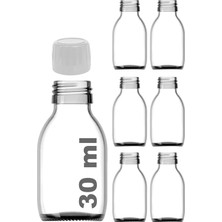 30 ml Sızdırmaz Kapaklı Şeffaf Shot Şişesi 30 cc Ginger Şat Beyaz Cam Şişe 6 Adet (Kilitli Plastik Beyaz Kapak)