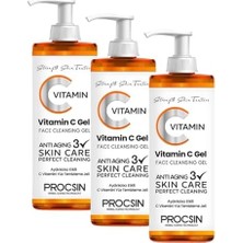 Procsın C Vitamini Yüz Temizleme Jeli, Aydınlatıcı & Arındırıcı, Cilt Canlandırıcı & Nemlendirici, Günlük Derinlemesine Temizlik, 150 ml (3 Paketi)
