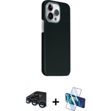Pileli Store Pilelistore™ iPhone 15 Pro Max Kılıf Kozmos Klasik Prime - Siyah 3D Antistatik Seramik Nano Ekran Koruyucu + Raze Metal Kamera Lens - Lt