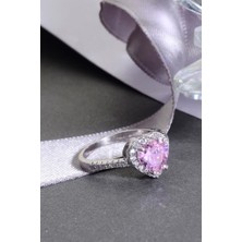 Innuendo Jewelry 925 Ayar Gümüş Pembe Kalp Taşlı Yüzük Zirkon Taşlı Romantik Kadın Yüzük