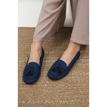 Mio Gusto Hazel Lacivert Renk Püsküllü Kadın Loafer