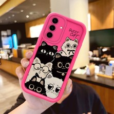 HONTINGA Samsung Galaxy A56 ile Uyumlu Kılıfı Düşüme Önleyici Basitlik Anti Düşme Kamera Korumali Kedi Desen Gül Kırmızı Yumuşak Silikon Telefon Kılıfı Kadın ve Erkek Için Uygundur K8-0057