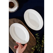 Porsima 4444 Gardenya Porselen Altın Fileli Kayık Tabak Seti - Oval Kahvaltılık Sunumluk Seti 20CM