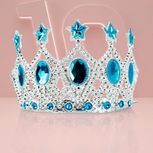 Senka Çocuk Kraliçe Tacı - Mavi Yıldız Işlemeli Prenses Tacı 15X7 cm