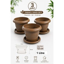 Güzelyüz Avm 3 Adet Klasik Antik Saksı | Tabaklı Saksı Seti 1 Litre Kahverengi 151X120MM No:0