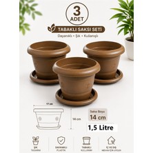 Güzelyüz Avm 3 Adet Klasik Antik Saksı | Tabaklı Saksı Seti 1,5 Litre Kahverengi 172X142MM No:1