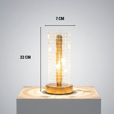 Hereveoyuncak Dalgalı Silindirik Kristal Kareli Model LED Masa Lambası – Gold Tabanlı, Dokunmatik, 3 Renk Işık Modlu, Şarjlı Moddern Dekoratif Gece Lambası