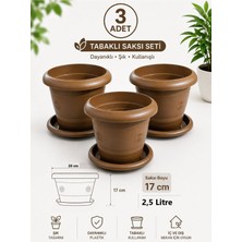 Güzelyüz Avm 3 Adet Klasik Antik Saksı | Tabaklı Saksı Seti 2,5 Litre Kahverengi 203X170MM No:2
