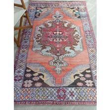 Pera Halı Mercan ve Mor Medalyonlu Vintage Türk Halısı - 15008KOU
