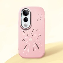 HONTINGA Vivo V50 Lite ile Uyumlu Kılıfı Kamera Korumalı Düşüme Önleyici Basitlik Pembe Yumuşak Silikon Telefon Kılıfı Fişek Desenli K4-0038