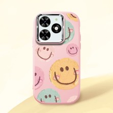 HONTINGA Infinix Smart 8 Pro ile Uyumlu Kılıfı Kamera Korumalı Düşüme Önleyici Basitlik Pembe Yumuşak Silikon Telefon Kılıfı Gülümseme Desenli K4-0043