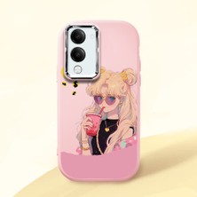 HONTINGA Vivo Y04 ile Uyumlu Kılıfı Kamera Korumalı Düşüme Önleyici Basitlik Pembe Yumuşak Silikon Telefon Kılıfı Güzel Kız Desenli K4-0045