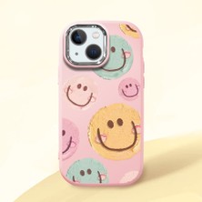 HONTINGA iPhone 13 Mini ile Uyumlu Kılıfı Kamera Korumalı Düşüme Önleyici Basitlik Pembe Yumuşak Silikon Telefon Kılıfı Gülümseme Desenli K4-0043
