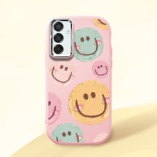 HONTINGA Samsung Galaxy M15 ile Uyumlu Kılıfı Kamera Korumalı Düşüme Önleyici Basitlik Pembe Yumuşak Silikon Telefon Kılıfı Gülümseme Desenli K4-0043