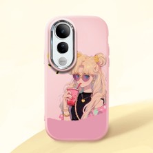 HONTINGA Vivo V50 Lite ile Uyumlu Kılıfı Kamera Korumalı Düşüme Önleyici Basitlik Pembe Yumuşak Silikon Telefon Kılıfı Güzel Kız Desenli K4-0045