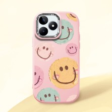 HONTINGA Realme C53 ile Uyumlu Kılıfı Kamera Korumalı Düşüme Önleyici Basitlik Pembe Yumuşak Silikon Telefon Kılıfı Gülümseme Desenli K4-0043