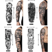 Airbrush Tattoo Aykırı Tarz 4 Adet Birden Tam Kol Kaplama 1 Hafta Kalıcı Geçici Dövme Seti