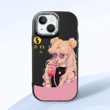 HONTINGA iPhone 13 Mini ile Uyumlu Kılıfı Kamera Korumalı Düşüme Önleyici Basitlik Siyah Yumuşak Silikon Telefon Kılıfı Güzel Kız Desenli K4-0045