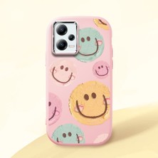 HONTINGA Redmi Note 12 5g ile Uyumlu Kılıfı Kamera Korumalı Düşüme Önleyici Basitlik Pembe Yumuşak Silikon Telefon Kılıfı Gülümseme Desenli K4-0043