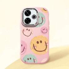 HONTINGA Redmi 13 ile Uyumlu Kılıfı Kamera Korumalı Düşüme Önleyici Basitlik Pembe Yumuşak Silikon Telefon Kılıfı Gülümseme Desenli K4-0043
