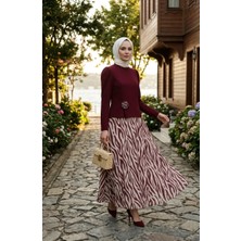 Sefa Merve Gül Detaylı Bluz Etek Ikili Takım 5645-04 Bordo