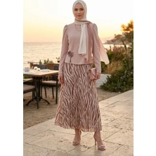 Sefa Merve Gül Detaylı Bluz Etek Ikili Takım 5645-02 Bej