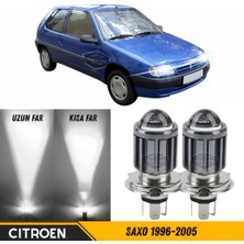 Caralp Citroen Saxo 1996-2005 Uyumlu Mercekli Far Ampulü LED Xenon Beyaz Renk Far Şimşek Etkili Csp LED Lamba Uzun Kısa 2 Adet Takım