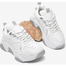 Tonny Black Kadın Beyaz Rahat Kalıp Poli Taban Bağcıklı Sneaker