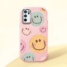 HONTINGA Oppo A16 ile Uyumlu Kılıfı Kamera Korumalı Düşüme Önleyici Basitlik Pembe Yumuşak Silikon Telefon Kılıfı Gülümseme Desenli K4-0043
