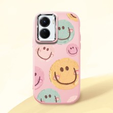 HONTINGA Vivo Y02S ile Uyumlu Kılıfı Kamera Korumalı Düşüme Önleyici Basitlik Pembe Yumuşak Silikon Telefon Kılıfı Gülümseme Desenli K4-0043