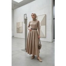 Sefa Merve Kemerli Kloş Etek 71489-01 Bej