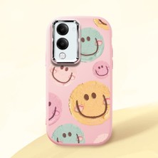 HONTINGA Vivo Y04 ile Uyumlu Kılıfı Kamera Korumalı Düşüme Önleyici Basitlik Pembe Yumuşak Silikon Telefon Kılıfı Gülümseme Desenli K4-0043