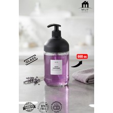 Muf Home Dev Hacimli Cam Sıvı Sabunluk - Xxl Büyük Boy Banyo ve Mutfak Sabunluğu Siyah Pompalı - 660CC