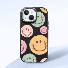 HONTINGA iPhone 13 Mini ile Uyumlu Kılıfı Kamera Korumalı Düşüme Önleyici Basitlik Siyah Yumuşak Silikon Telefon Kılıfı Gülümseme Desenli K4-0043