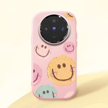HONTINGA Vivo X300 ile Uyumlu Kılıfı Kamera Korumalı Düşüme Önleyici Basitlik Pembe Yumuşak Silikon Telefon Kılıfı Gülümseme Desenli K4-0043