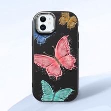 HONTINGA iPhone 12 Mini ile Uyumlu Kılıfı Kamera Korumalı Düşüme Önleyici Basitlik Siyah Yumuşak Silikon Telefon Kılıfı Kelebek Desenli K4-0042