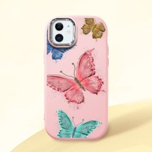 HONTINGA iPhone 12 Mini ile Uyumlu Kılıfı Kamera Korumalı Düşüme Önleyici Basitlik Pembe Yumuşak Silikon Telefon Kılıfı Kelebek Desenli K4-0042