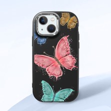 HONTINGA iPhone 13 Mini ile Uyumlu Kılıfı Kamera Korumalı Düşüme Önleyici Basitlik Siyah Yumuşak Silikon Telefon Kılıfı Kelebek Desenli K4-0042