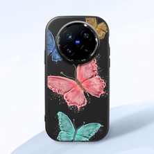HONTINGA Vivo X200 Pro ile Uyumlu Kılıfı Kamera Korumalı Düşüme Önleyici Basitlik Siyah Yumuşak Silikon Telefon Kılıfı Kelebek Desenli K4-0042