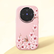 HONTINGA Vivo X300 ile Uyumlu Kılıfı Kamera Korumalı Düşüme Önleyici Basitlik Pembe Yumuşak Silikon Telefon Kılıfı Dal Desenli K4-0044