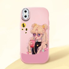 HONTINGA iPhone Xs Max ile Uyumlu Kılıfı Kamera Korumalı Düşüme Önleyici Basitlik Pembe Yumuşak Silikon Telefon Kılıfı Güzel Kız Desenli K4-0045