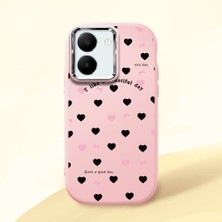 HONTINGA Vivo Y27 ile Uyumlu Kılıfı Kamera Korumalı Düşüme Önleyici Basitlik Pembe Yumuşak Silikon Telefon Kılıfı Kalp Desenli K4-0039